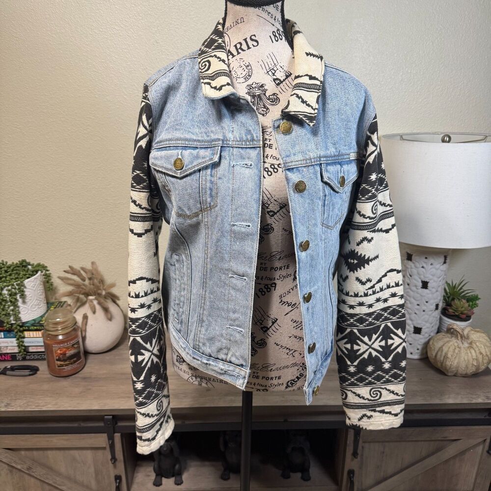 Scotch & Soda Women's Denim Jacket Aztec Sleeves Button Front Size 4 Western